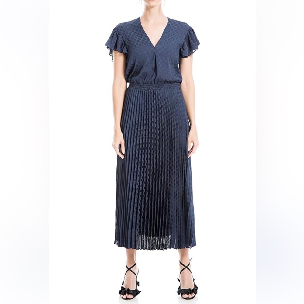 Max Studio Nwt Polka Dot Pleated Flutter Sleeve D… - image 1